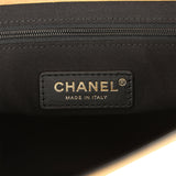Chanel Coco Base Top Handle Flap Bag Brown Suede and Black Shiny Lambskin Brushed Gold Hardware