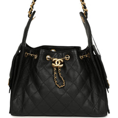 Chanel Small 25 Hobo Bag Black Caviar Antique Gold Hardware