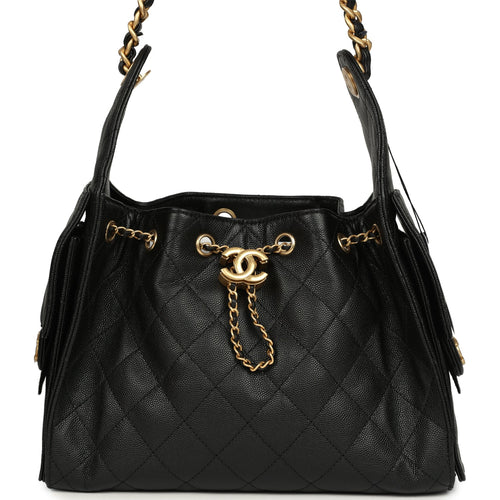 Chanel Small 25 Hobo Bag Black Caviar Antique Gold Hardware