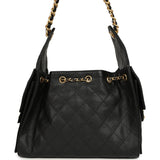 Chanel Small 25 Hobo Bag Black Caviar Antique Gold Hardware