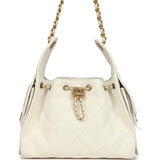 Chanel Small 25 Hobo Bag White Caviar Antique Gold Hardware