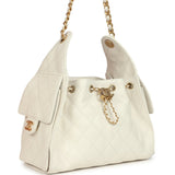 Chanel Small 25 Hobo Bag White Caviar Antique Gold Hardware