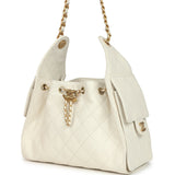 Chanel Small 25 Hobo Bag White Caviar Antique Gold Hardware