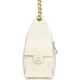 Chanel Small 25 Hobo Bag White Caviar Antique Gold Hardware