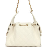 Chanel Small 25 Hobo Bag White Caviar Antique Gold Hardware