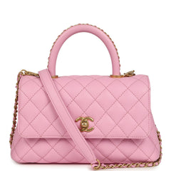 Pre-owned Chanel Mini Coco Top Handle Flap Bag Light Pink Caviar Brushed Gold Hardware
