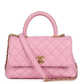 Pre-owned Chanel Mini Coco Top Handle Flap Bag Light Pink Caviar Brushed Gold Hardware - Thumbnail View 1