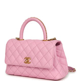 Pre-owned Chanel Mini Coco Top Handle Flap Bag Light Pink Caviar Brushed Gold Hardware - Thumbnail View 3