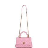 Pre-owned Chanel Mini Coco Top Handle Flap Bag Light Pink Caviar Brushed Gold Hardware - Thumbnail View 7