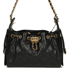 Chanel Mini 25 Hobo Bag Black Caviar Antique Gold Hardware