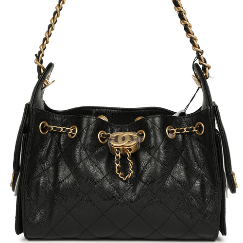 Chanel Mini 25 Hobo Bag Black Caviar Antique Gold Hardware