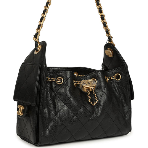 Chanel Mini 25 Hobo Bag Black Caviar Antique Gold Hardware