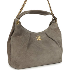 Chanel Maxi Hobo Bag Dark Grey Suede Antique Gold Hardware