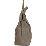 Chanel Maxi Hobo Bag Dark Grey Suede Antique Gold Hardware