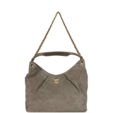 Chanel Maxi Hobo Bag Dark Grey Suede Antique Gold Hardware