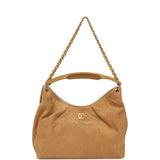 Chanel Maxi Hobo Bag Beige Suede Antique Gold Hardware