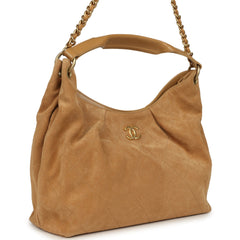 Chanel Maxi Hobo Bag Beige Suede Antique Gold Hardware