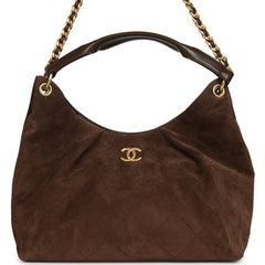 Chanel Maxi Hobo Bag Dark Brown Suede Antique Gold Hardware