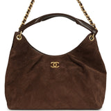 Chanel Maxi Hobo Bag Dark Brown Suede Antique Gold Hardware - Thumbnail View 1