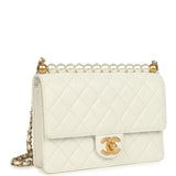 Preowned Chanel Small Chic Pearls Flap Bag White Calfskin Antique Gold Hardware - Thumbnail View 2