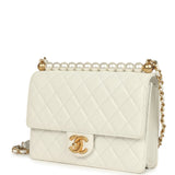 Preowned Chanel Small Chic Pearls Flap Bag White Calfskin Antique Gold Hardware - Thumbnail View 5