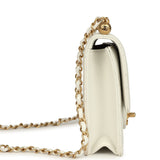Preowned Chanel Small Chic Pearls Flap Bag White Calfskin Antique Gold Hardware - Thumbnail View 3