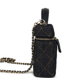 Chanel Top Handle Long Vanity Case with Chain Dark Blue Denim Light Gold Hardware - Thumbnail View 3