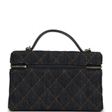 Chanel Top Handle Long Vanity Case with Chain Dark Blue Denim Light Gold Hardware - Thumbnail View 4