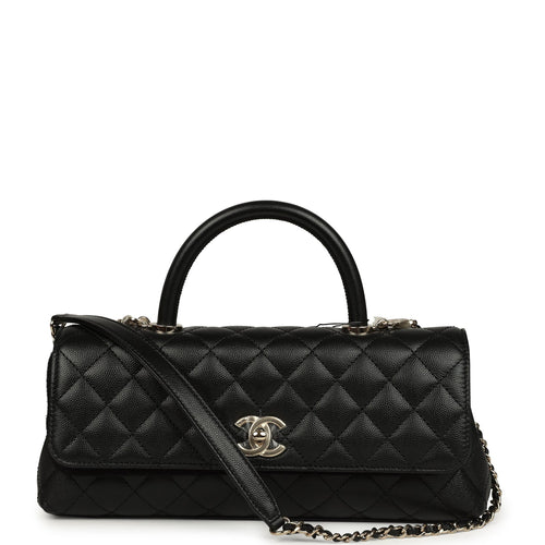 Chanel Maxi Top Handle Long Flap Bag Black Shiny Caviar Light Gold Hardware