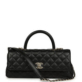 Chanel Maxi Top Handle Long Flap Bag Black Shiny Caviar Light Gold Hardware