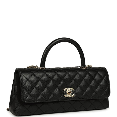 Chanel Maxi Top Handle Long Flap Bag Black Shiny Caviar Light Gold Hardware