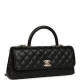 Chanel Maxi Top Handle Long Flap Bag Black Shiny Caviar Light Gold Hardware
