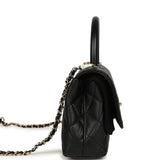 Chanel Maxi Top Handle Long Flap Bag Black Shiny Caviar Light Gold Hardware