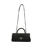 Chanel Maxi Top Handle Long Flap Bag Black Shiny Caviar Light Gold Hardware