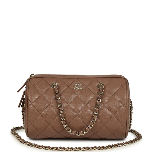 Chanel Mini Timeless Classic Barrel Bag with Chain Brown Shiny Caviar Light Gold Hardware