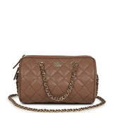 Chanel Mini Timeless Classic Barrel Bag with Chain Brown Shiny Caviar Light Gold Hardware