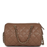 Chanel Mini Timeless Classic Barrel Bag with Chain Brown Shiny Caviar Light Gold Hardware