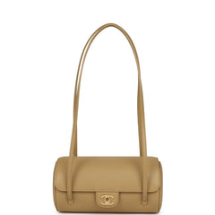 Chanel Preppy Coco Bowling Bag Dark Beige Shiny Caviar Brushed Gold Hardware