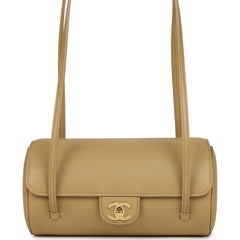 Chanel Preppy Coco Bowling Bag Dark Beige Shiny Caviar Brushed Gold Hardware