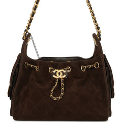 Chanel Mini 25 Hobo Bag Dark Brown Suede Antique Gold Hardware