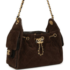 Chanel Mini 25 Hobo Bag Dark Brown Suede Antique Gold Hardware