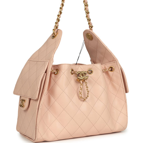 Chanel Small 25 Hobo Bag Light Pink Caviar Antique Gold Hardware