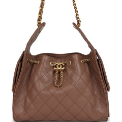 Chanel Small 25 Hobo Bag Brown Caviar Antique Gold Hardware
