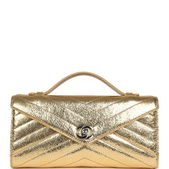 Chanel Chevron Clutch Metallic Gold Aged Calfskin Silver Hardware