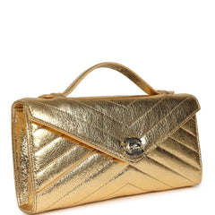 Chanel Chevron Clutch Metallic Gold Aged Calfskin Silver Hardware