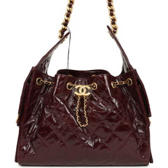 Chanel Small 25 Hobo Bag Burgundy Shiny Aged Crumpled Calfskin Antique Gold Hardware