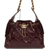 Chanel Small 25 Hobo Bag Burgundy Shiny Aged Crumpled Calfskin Antique Gold Hardware