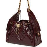 Chanel Small 25 Hobo Bag Burgundy Shiny Aged Crumpled Calfskin Antique Gold Hardware