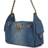 Chanel Mini 25 Hobo Bag Blue Washed Denim Antique Gold Hardware - Thumbnail View 3