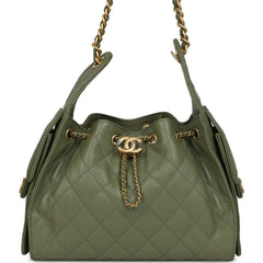 Chanel Small 25 Hobo Bag Green Caviar Antique Gold Hardware